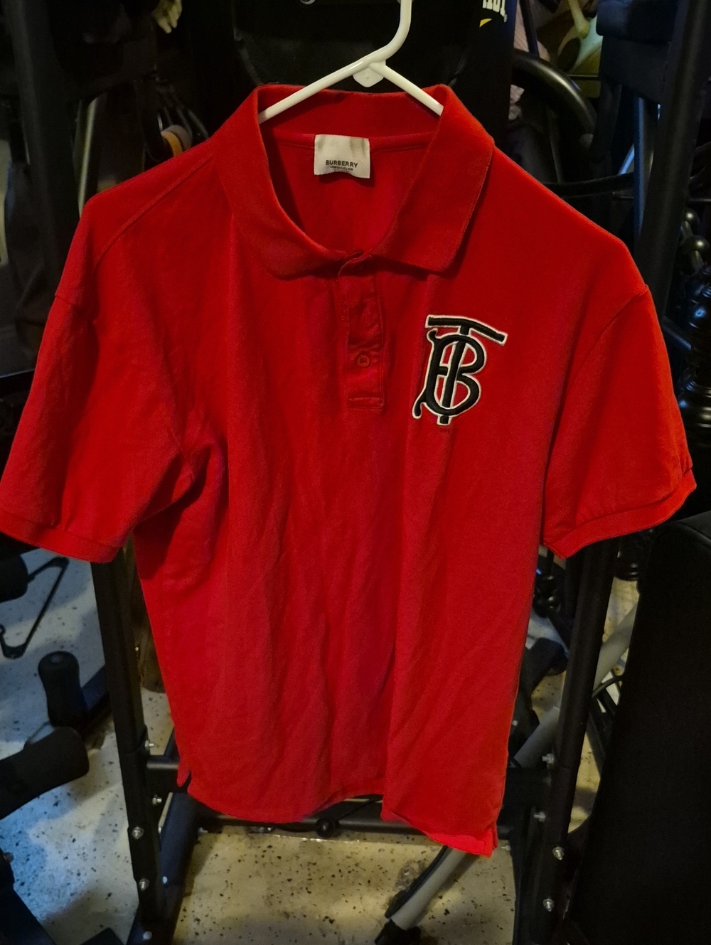 Burberry Men Bright Red Polo with TB Monogram
